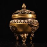 Vintage Brass Inlaid White Jade Incense Burner Decorative Ornaments 1