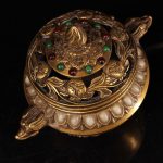 Vintage Brass Inlaid White Jade Incense Burner Decorative Ornaments 5