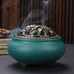 buddha with antique alloy wire incense burner copper lid ceramic incense burner