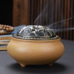 buddha with antique alloy wire incense burner copper lid ceramic incense burner 2