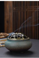 buddha with antique alloy wire incense burner copper lid ceramic incense burner 5