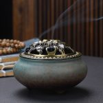 buddha with antique alloy wire incense burner copper lid ceramic incense burner 7