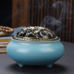 buddha with antique alloy wire incense burner copper lid ceramic incense burner 9