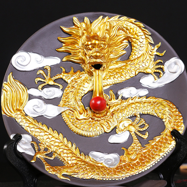 Ceramic Backflow Golden Dragon Incense Burner